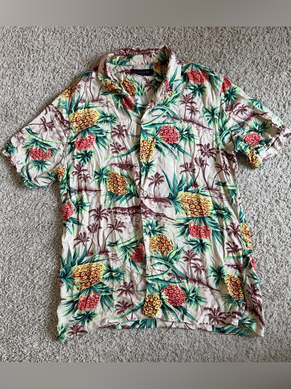 Allsaints Button Down Short Sleeve Hawaiian Viscose Shirt